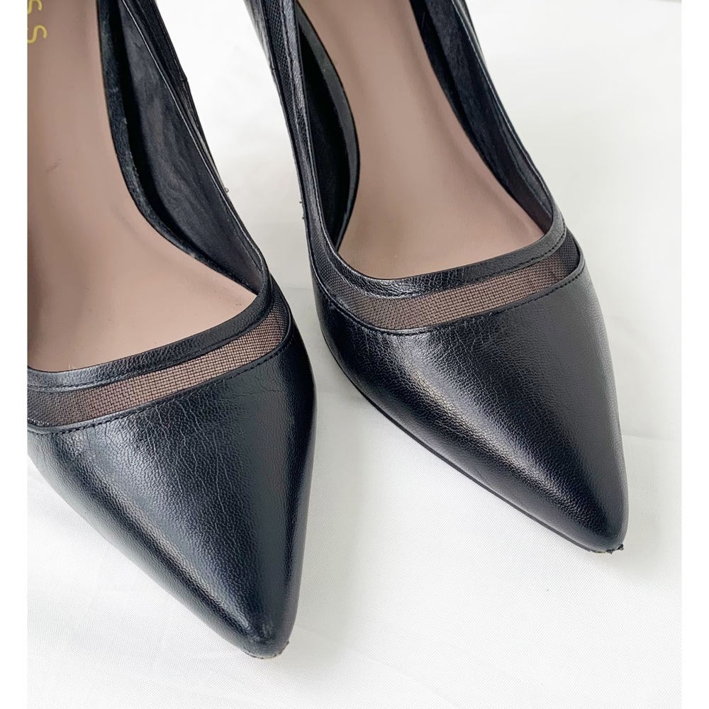 Reiss Black Leather Mesh Pointed Toe Classic Pumps Heels